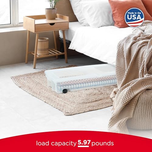 Rubbermaid 68 Quart Under the Bed Low Profile Storage Boxes with Dual Hinged Lids and Easy Rolling Caster Wheels, Clear, 2 Pack - size: Under the Bed - 2 Pack