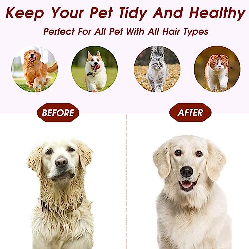 Pet Hair Brush, Cat Brush Self Cleaning Slicker Brush, Dog Brush for Shedding and Grooming, Pet Brush for Short and Long Haired Dogs Cats Rabbits, Removes Loose Undercoat & Tangled Hair (Pink)