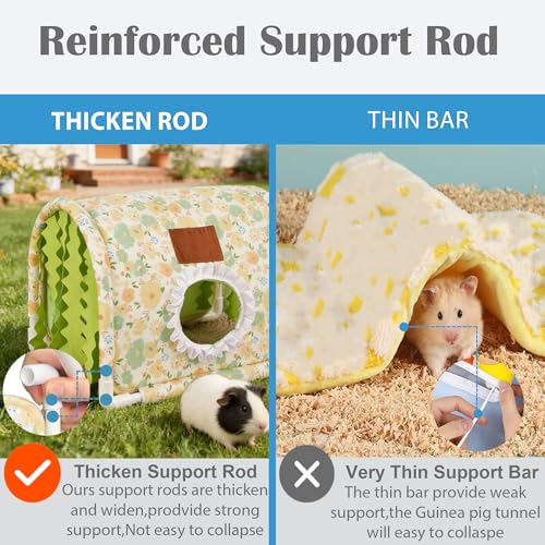 Guinea Pig Hideout Bottomless Guinea Pig Tunnel with Curtain | Large Guinea Pig Hide Washable Small Animal Tunnel Hide Guinea Pig Accessories for Dwarf Rabbit hamster (Light Green, Large) - color: Light Green, size: Large