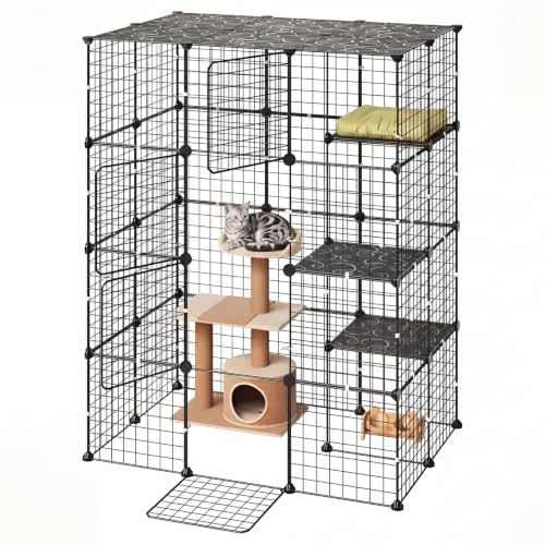 VEVOR Cat Cage 4-Tier 40.98"x27.99"x55" DIY Cat Playpen Indoor Enclosure, Detachable Metal Wire Kennel Crate with 4 Doors, Large Exercise Place Ideal for 1-2 Cats, Kittens and Small Animals, Black - size: 41.0"L x 28.0"W x 55.0"H