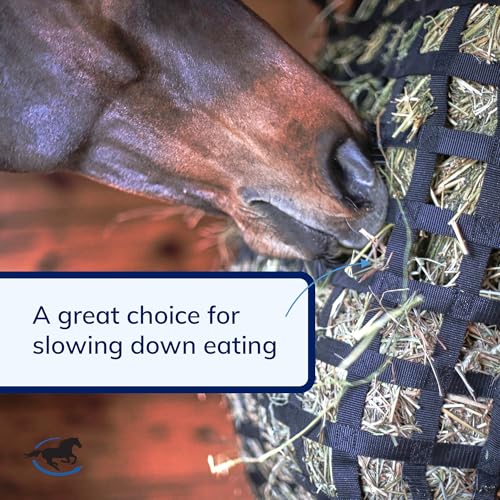 SmartEquine Slow Feed Hay Bag for Horses, 4 Flakes, 37" x 30", Black | 2" Holes | Hay Feeder Net with Resistant Nylon | Gator Mouth Enclosure for Easy Loading | Fits 10-15 lbs of Hay