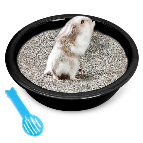 kathson Hamster Sand Bath Box Ceramic Small Animals Shower Bathtub Gerbil Litter Box Mice Bathroom Syrian Hamster Digging Sand Container Cage Accessories for Lemmings (Black) - color: Black