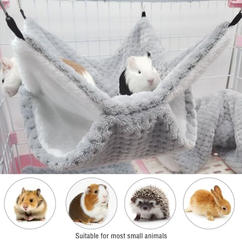 Yanmucy Rat Hammock Double-Layer Fleece Guinea Pig Hammock House Warm Soft Rat Hammocks for Cage Accessories Ferrets Hideout Ferret Hamster Hammock for Small Animal Playing Sleeping (Grey) - color: Grey