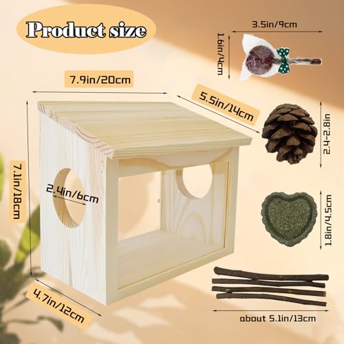 Sand Bath Box for Hamster,Visible Small Animal Digging Box Wooden Chinchilla House Hideout Dust Bath Hamster Bathroom Accessories with Acrylic Plate Chew Toys for Dwarf Syrian Gerbils Mice