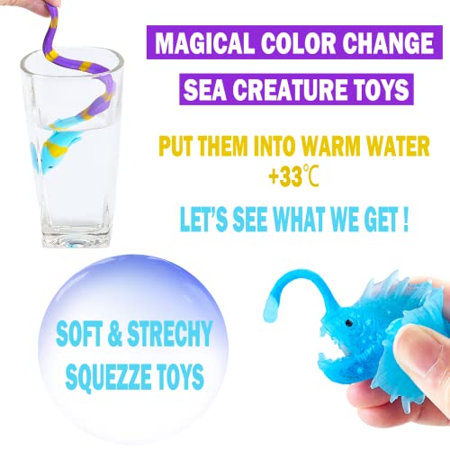 Color Changing No Hole Bath Toys with 2 Glow in The Dark Toys & Bath Book | Bath Toys for Kids Toddlers, Color Changing Squishy Sea Animal Bathtub Toys, Water Table Toys Sea Creatures Fish Toys