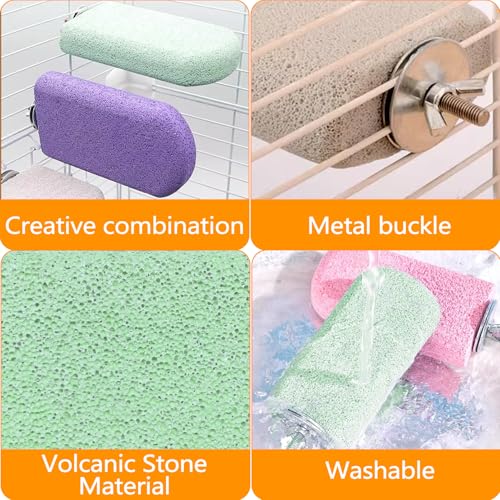 4PCS Bird Beak Grinding Stone,Parrot Perch Stands,Parakeets Platform Chewing Toys Calcium Pumice Lava Foot Claws Trimmer Climbing Ledge for Cockatiel Budgie Conure Lovebird(L,Multi-Color) - color: 4Pack Colorful | L