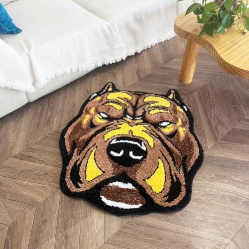 Fierce Dog Head Shaped Cool Gamer Rug, Cartoon Animal Irregular Tufted Rug, Soft Non-Slip Accent Floor Mat for Man Cave, Bedroom & Gaming Room Street Style Decor, 31.5" x 28.7"