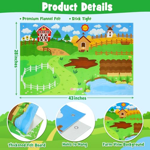Dr.Rapeti 43x28 inch Felt Story Board Set, 41Pcs Animals Flannel Board | Education Toy, Felt Animals, Animals Felt Board Set, Preschool Learning Interactive Storytelling Teaching Play Activity Kits