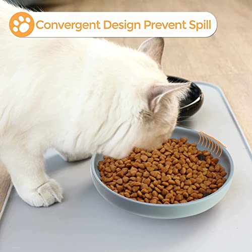 Ceramic Cat Bowls,Shallow Cat Dishes for Food and Water, 6 inch Matte Finish Wide Cat Food Bowl,Whisker Fatigue Free Pet Puppy Kitten Bowl Set of 3,Dishwasher Safe - color: Bluish grey-3pack