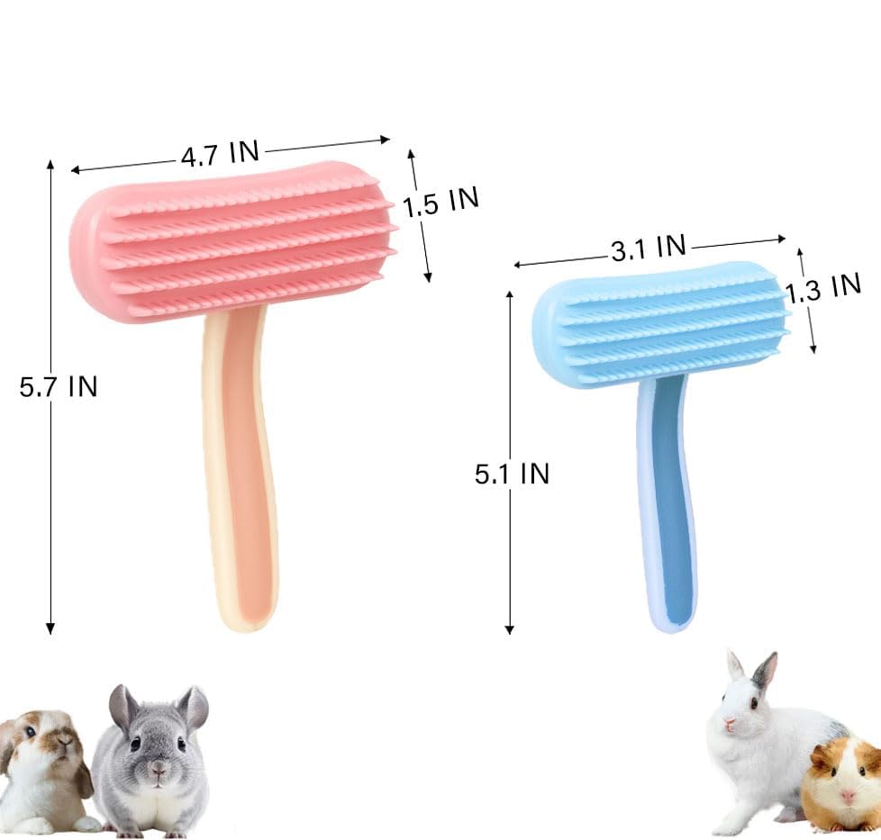2 Pack Bunny and Chinchilla Grooming Brush – Soft Silicone De-Shedding Bath & Massage Comb for Rabbits, Guinea Pigs, Small Pets, Cats, Dogs, Kittens & Puppies