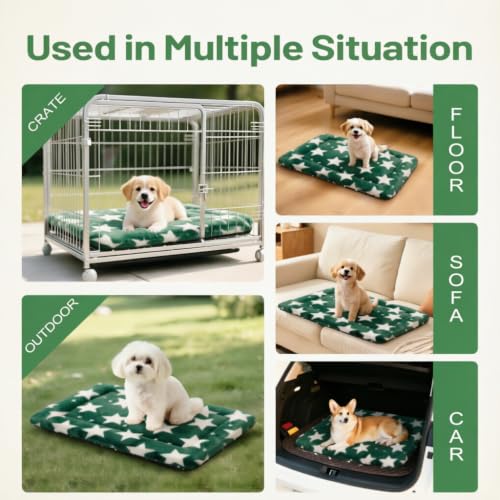 Dog Bed Mat, Reversible Crate Pad & Cute Dog Bed - Machine Washable Kennel Mat with Ultra Soft (Big&Small Stars Green, 18" L x 14" W x 1.5" Th) - color: Big&Small Stars Green, size: 18"L x 14"W x 1.5"Th
