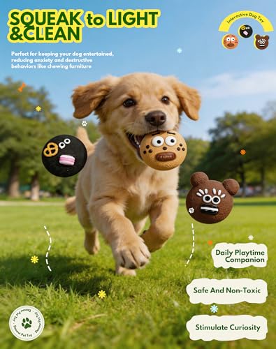 Soft Biscuit-faced Latex Dog Toys, 3 in 1 Set Squeaky Funny Face Pet Toys for Small Medium Dogs, Cute Cartoon Expression Puppy Chew Toy, Interactive Pet Toys for Indoor Enrichment Play & Teething - style: Cookie