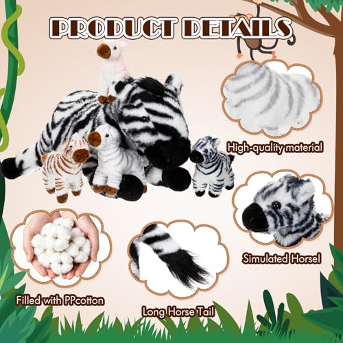 Hollowfly 5 Pcs Zebra Plush Toy Gift Set 12.6" Mommy Zebra with 4 Cute Babies Stuffed Animal in Zippered Belly Nurturing Plushies Toys for Christmas Kid Adults Forest Themed Birthday Party Favor Gifts - style: Zebra