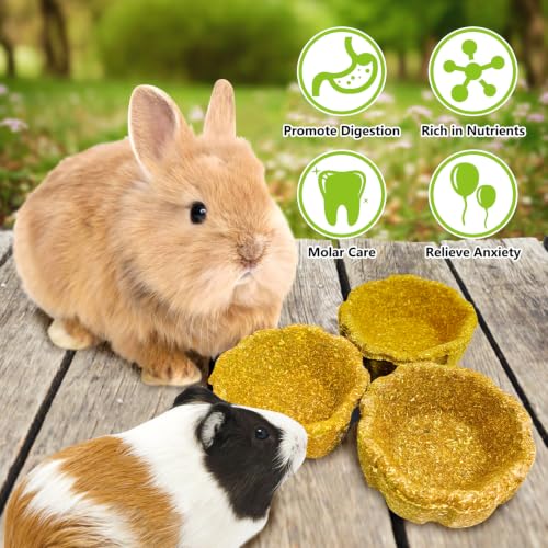 6 Pack Rabbit Chew Toys for Teeth Edible Timothy Hay Chewing Bowl Natural Guinea Pig Toys Small Animal Molar Treats for Bunny Chinchilla Mice Hamster (Yellow) - color: Yellow