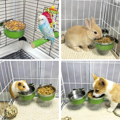 3 Pcs Parrot Feeding Dish Cups,Stainless Steel Bird Food Water Feeder Bowls | Parrot Cage Feeder with Clamp Holder Small Bird Feeding Cup for Parakeet Cockatiels Conure Budgies Chinchilla Small Animal - size: 3pcs Green