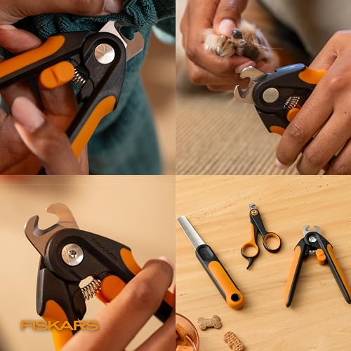 Fiskars Pet Large Nail Clippers, Cat and Dog Trimmers for Grooming, 5.75" | Suitable for Medium to Large Dogs, Semi-Circular Blade for Clear View, SoftGrip Handle w/ Safety Lock, Pet Supplies, Black - size: Large