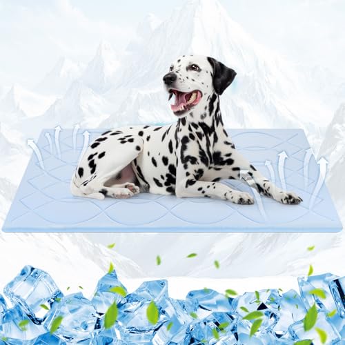 Q-Max>0.4 Dog Cooling Mat (Cool&Warm), 59''×40'', XL, Blue+Grey | Double-Sided Self-Cooling Mat for Dog, Pet Cool Pads for Summer, Crate, Kennel, Machine Washable, Cat Cool Bed, Non-Gel - color: Rectangle-Blue+Grey, size: XL