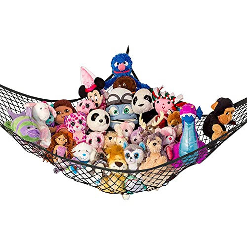 Stuffed Animal Hammock, Large | Corner Stuffed Animal Storage & Plushie Net | Toy Hammock for Stuffed Animals | Holds 12lbs | Easy Hang, All Hardware Included | Black Bedroom Decor | by Lilly's Love - color: Black, size: 1 Pack (L) - 67" x 47" x 47"