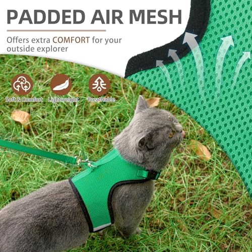 PUPTECK Soft Mesh Cat Vest Harness and Leash Set Puppy Padded Pet Harnesses Escape Proof for Cats Small Dogs Rabbits Bunny - color: Deep Green, size: L(NECK 8.5"-10.5", CHEST 12.5"-15", 6-10 lbs)