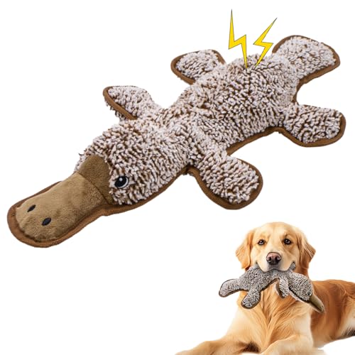 No Stuffing Dog Squeak Toys, Chew Toys for Small to Large Puppies(Platypus) | Durable Plush Puppy Teething Toys, Interactive to Keep Pets Busy, Toss Fetch Tug Play, Best Birthday Gift - color: Coffee