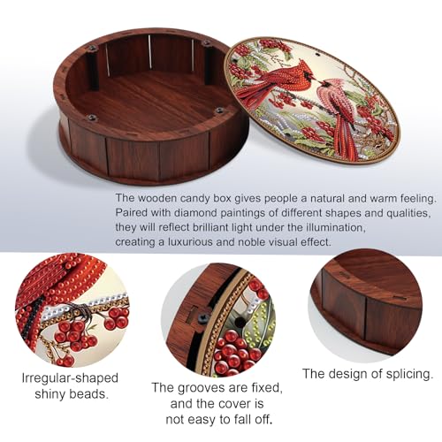 JISHSHAY Diamond Art Storage Box Cardinal Diamond Painting Wooden Snack Box Animal Gem Painting Candy Box Bird Gem Art Organizer Case Embroidery Kit Mosaic Kits for Adults Storage Containers with Lid - color: Cardinal