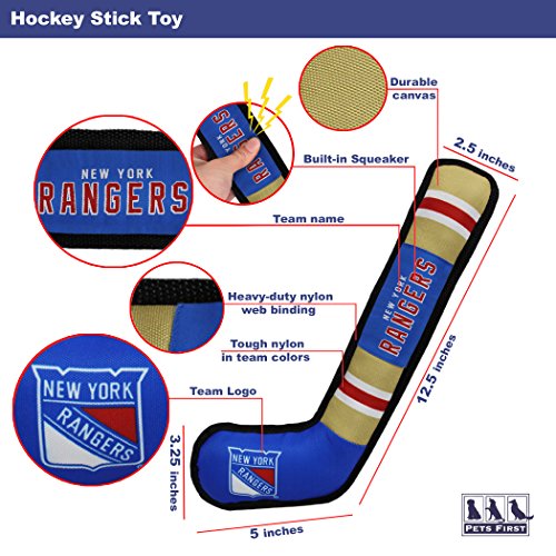 Pets First NHL New York Rangers Stick Toy for Dogs & Cats. Play Hockey with Your Pet with This Licensed Dog Tough Toy Reward!, 16 inches Long - color: New York Rangers, style: NHL Dog Tug Toy