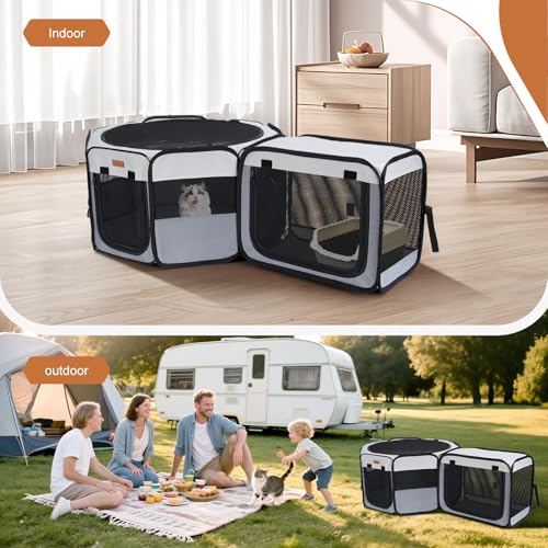 Want to Give Your Kittens & Puppies a Safe, Independent Space? Try Lekereise: 47"×16" Portable Cat Playpen, 2-in-1 Dog Playpen, Independently Usable, with a Carry Bag. Play Freely Anywhere! - color: M(47" * 16")