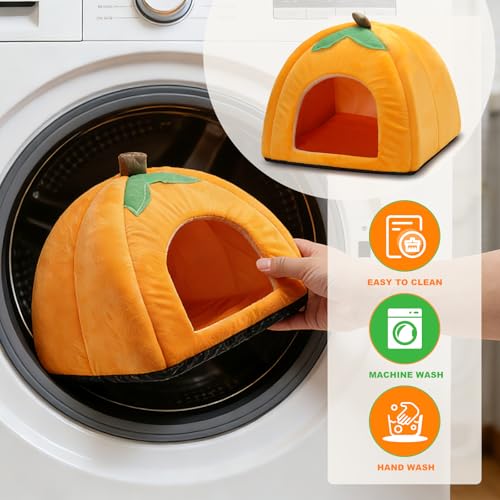 Guinea Pig Hideout for Small Animals Bed with Warm Fleece, Pet Cushions,Sleeping for Pet/Ferret/Chinchilla/Bunny Pumpkin - color: Orange