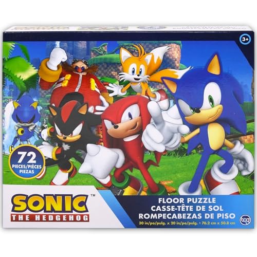 Sonic the Hedgehog Floor Puzzle for Kids Ages 3-5, Jumbo 30" x 20" Bundle | Sonic 72 Piece Jigsaw Floor Puzzle, Stickers, Tattoos, More | Sonic the Hedgehog Toys Jigsaw Puzzles for Boys