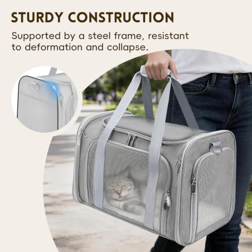 Cat Carrier Soft, Dog Carriers for Small Dogs/Large Cats (Up to 16lbs), with High Breathability, Shoulder Strap, Removable Pad, Pet Carrier Airline Approved, for Home Outdoor Travel (Gray) - color: Gray