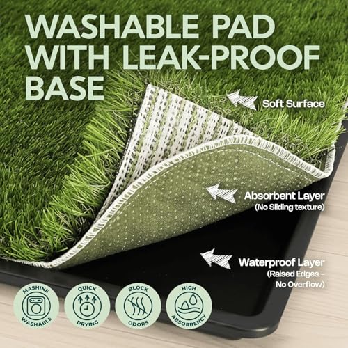 Dog Grass Pad with Tray 23”x35” – Soft-Touch Artificial Grass Pad for Dogs Potty with Pee Pads Washable & Puppy Porch Potty Tray – Dog Litter Box Indoor & Outdoor, Pet Turf for Puppy Toilet Training - color: 1 Pee Pad + Grass Patch + Tray