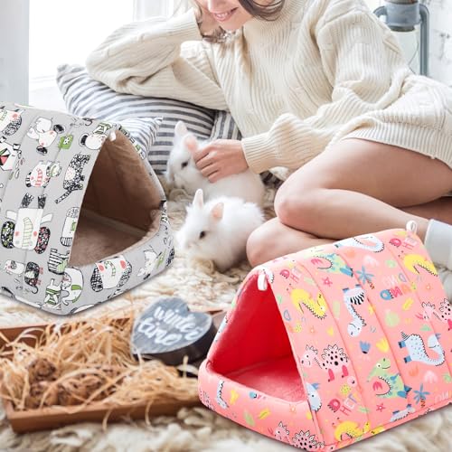 Cinnvoice 4 Pcs Guinea Pig Hideout, Guinea Pig Bed Tunnel, Rabbit Washable Small House Cage Accessories for Bunny Hedgehog Mouse Chinchillas Hamsters Ferrets Bearded Dragons Rats(Wonder Tale,9.8 in) - size: 9.8 in, style: Wonder Tale