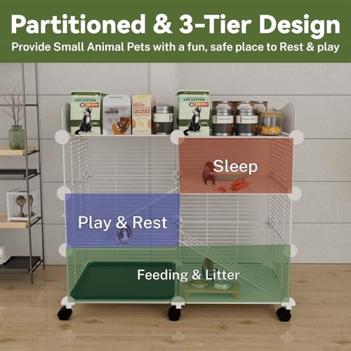 STILLCOVE 3-Tier Guinea Pig Cages Indoor, with Top & Removable Tray | with Platforms and Ramps, Universal Wheels, C&C Small Animal Playpen for Rabbit, Bunny, Hamster, Pet Rat, Chinchilla - size: M - 29.53" x 15.75" x 25.59"