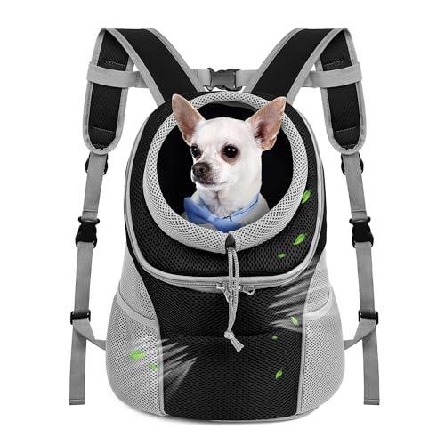 WOYYHO Pet Dog Carrier Backpack, Ventilated Small Dog Front Backpack | Small Dog Front Backpack, with Adjustable Straps, Safety Belt, Storage Pockets, for Travel Hiking Outdoor, Grey, M - color: Grey