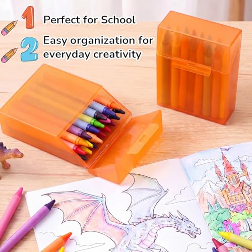 Clabby 4 Pcs Clear Plastic Crayon Boxes Hold 24 Count, Orange | Organizer Box, Case, Colorful, Portable Storage Holder with Snap Lid, for Boys Girls Kids School Classroom Home Art Supply - color: Orange