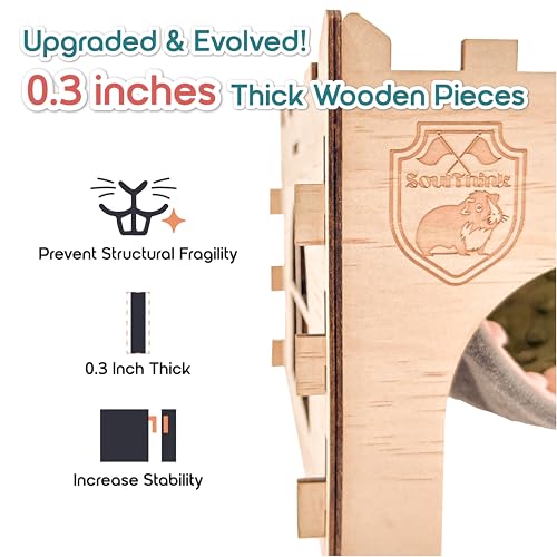 SoulThink® Large Guinea Pig Hideout & House - Easy to Assemble Wooden Guinea Pig Castle with Hammock, Ramp and Toys Accessories Habitat Suitable for Hamsters and Chinchilla - color: Comfy Hammock