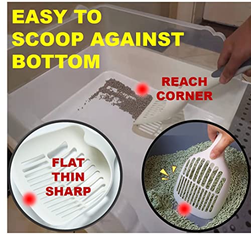 QUALIALL Cat Kitty Litter Box Poop Pooper Scoop Scooper for Cat Litter Box with Holder Large Light Fast Comfortable Sturdy Durable 1+2+1pcs White