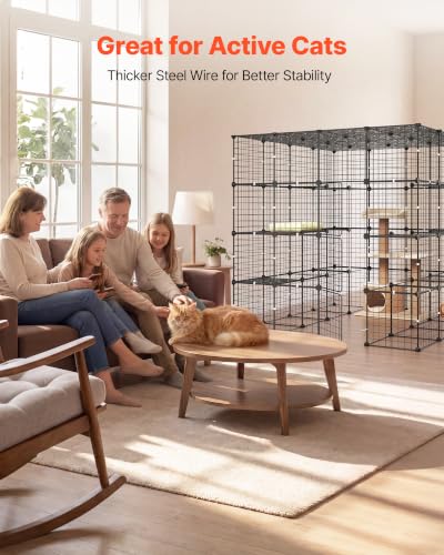 VEVOR Cat Cage 4-Tier 55"x55"x55" Large DIY Cat Playpen Indoor Enclosure, Detachable Metal Wire Kennel Crate with 3 Doors & Locks, Exercise Place Ideal for 2-3 Cats, Kittens and Small Animals, Black - size: 55.0"L x 55.0"W x 55.0"H
