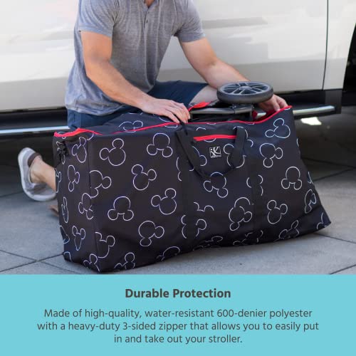 J.L. Childress Disney Baby Single & Double Stroller Bag - Travel Bag for Airplane, Fits Most Single & Double Baby Strollers, Airport Accessories for Gate or Baggage Check - Mickey Mouse, Black