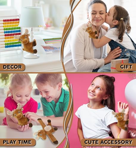 DolliBu Moose Stuffed Animal Slap Bracelet - Fluffy Wild Animal Magnetic Snap Bracelet for Kids, Wearable Plush Slap Bracelet Wrist Band Toy for Children's Accessory, Play and Party Favor - 5 Inch