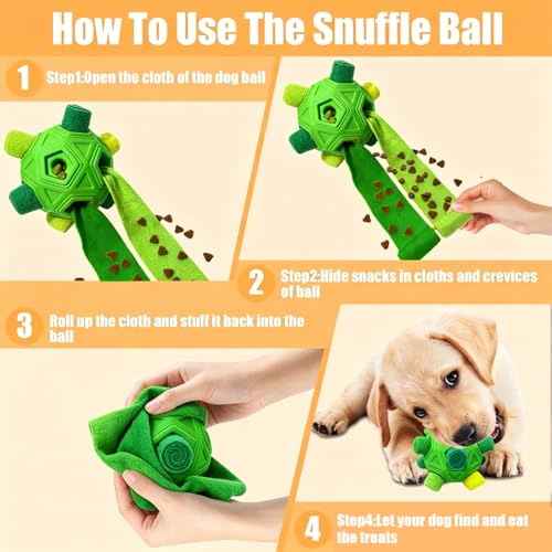 Dog Snuffle Ball-Interactive Puzzle Dog Toys Encourage Natural Foraging Skills Slow Feeder for Training and Stress Relief, Cloth Strip Hiding Food Dog Toys for Any Size Dogs (All Green) - color: All Green