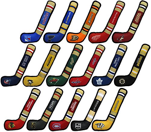 Pets First Dog Toy Tough Nylon with Inner Squeaker Licensed by NHL Chicago Blackhawks Hockey Stick Toy for Dogs & Cats. Play Hockey with Your Pet with This Licensed Dog Tough Toy - color: Chicago Blackhawks, style: NHL Dog Tug Toy