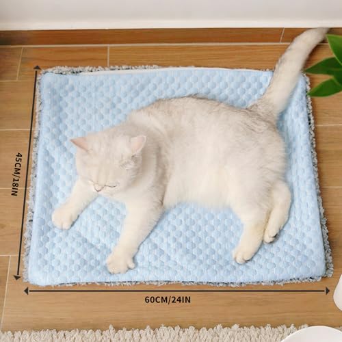 2-in-1 Cat Cooling Mat & Self Warming Pet Bed, All Season | Self Warming & Cooling, Hot/Cold Mat for Dogs and Cats, Free Gel Pack and Disposable Self-heating Pad - color: Light Blue+Gel ice pack+Selfheating pad, size: Medium