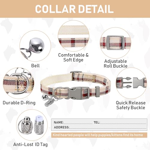GAMUDA Small Dog Harness Collar and Leash Set, Step in No Chock No Pull Soft Mesh Adjustable Dog Vest Harnesses Plaid Reflective for Dogs Puppy Cats Kitten Rabbit (Warm Beige, XS) - color: Warm Beige, size: XS
