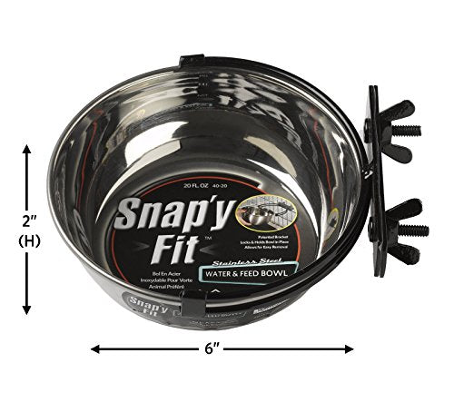 MidWest Homes for Pets Snap'y Fit Stainless Steel Food or Water Bowl, Holds 20 Ounces, Mounts to Wire Crates, No-Tip Design, Rust-Resistant, for Small Dogs and Cats - size: 20 Ounces (2.5 cups)