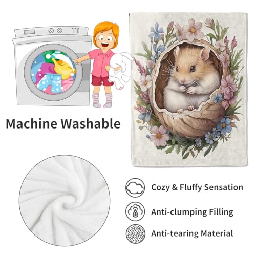Hamster Blanket,40x50in,Cute Animal in Floral Nest Pastel Flower Throw Blankets,Gifts for Kids Girls Women, Lightweight Soft Fleece Cozy,for Sofa Couch Bed Room Travel Modern Decor - color: Hamster 02, size: 40x50in