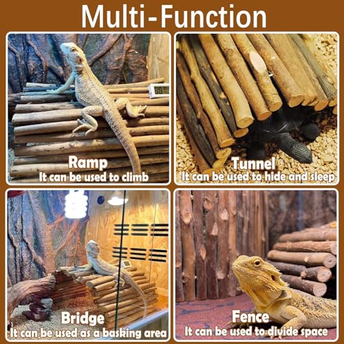 BNOSDM 2PCS Reptile Hideout Wooden Bridge 7.5"x13.4" Lizard Hide Caves Bearded Dragon Habitat Accessories for Gecko Snake Frog Chameleon Iguana Tortoise