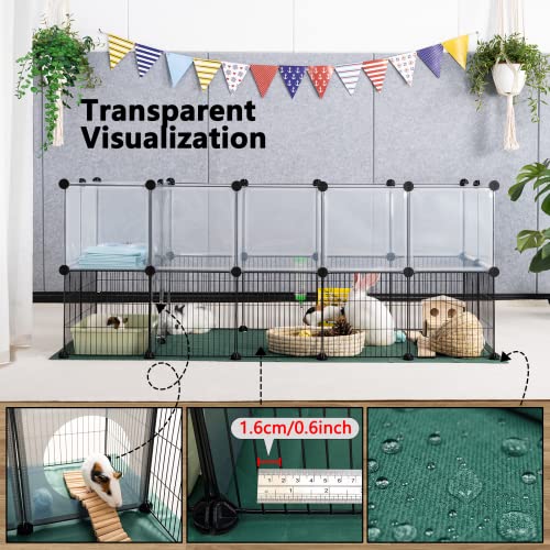 DINMO 36 Panels Small Animal Playpen with Oxford Mat & Game Holes, 60.2 x 24.8 x 24.8 inches, Kitten Enclosure, Rabbit Cage, Bunny Play Pen, Iron Mesh & Plastic Combination, Visualization, DIY - style: Plastic and Metal Mesh Design