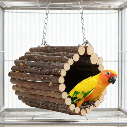 Fruit Wooden Bird Tunnel,Parrot Swing Toys,Hanging Bird Tree Caves, Birds Apple Wood Branches Tunnel,with Parakeets, Budgies, Finches, Cockatiels, Lovebirds,Hamster (3.76" in Diameter) - color: Apple wood