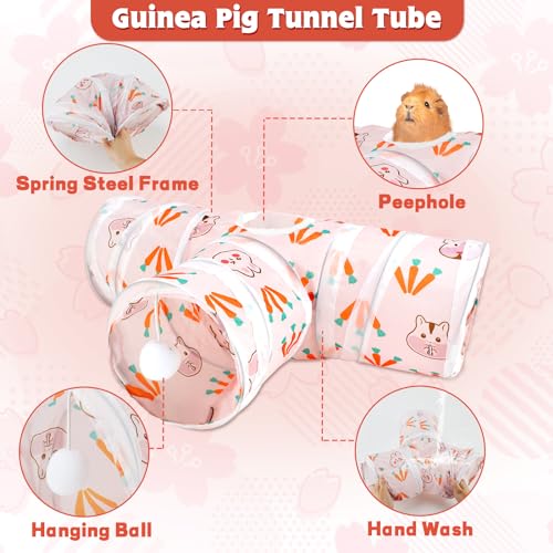YUEPET Guinea Pig Tunnel, Guinea Pig Toys, 3-Way Play Tubes, White | Guinea Pig Play Tubes, 3-Way Tunnel Design, Folds for Storage, Hanging Play Ball, Peekaboo Opening, 5.9 in Entrance - color: White